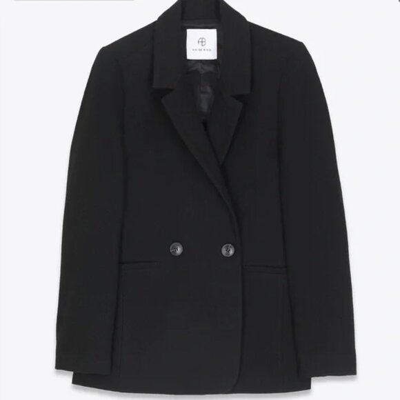 NWT Anine Bing Kaia Double Breasted Black Wool Oversized Blazer Size XL - Picture 2 of 11